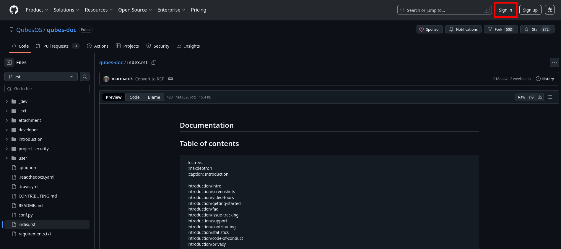 Highlights the Sign-In on GitHub