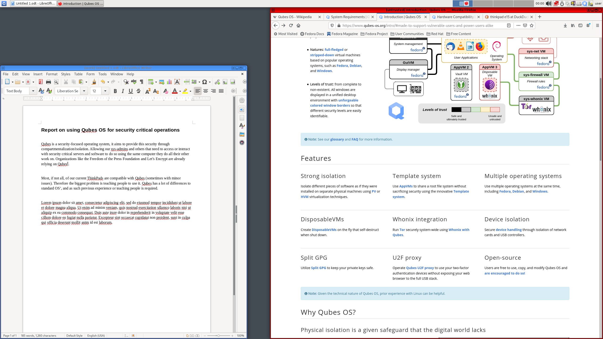 Qubes desktop screenshot
